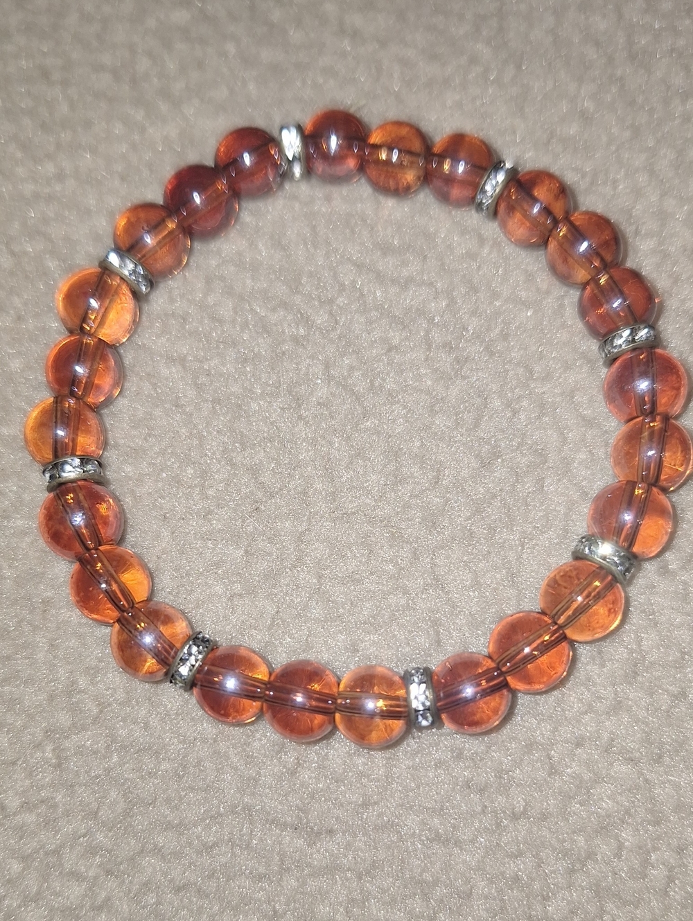 Amber Glass Bead Stretch Bracelet with Rhinestone Accents - Women Jewelry